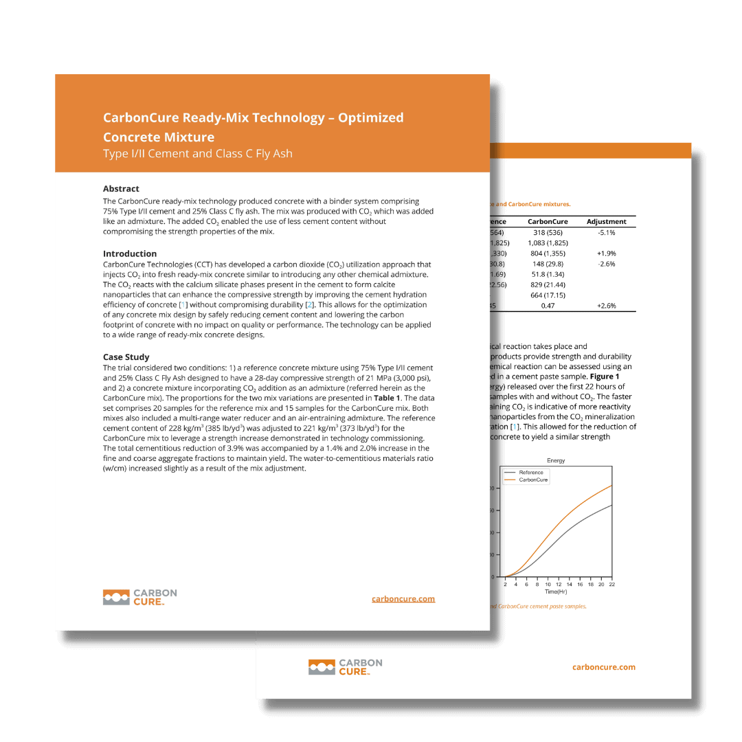 CarbonCure’s Impact on Type I/II Cement and Class C Fly Ash Concrete Mixtures – Strength Comparisons